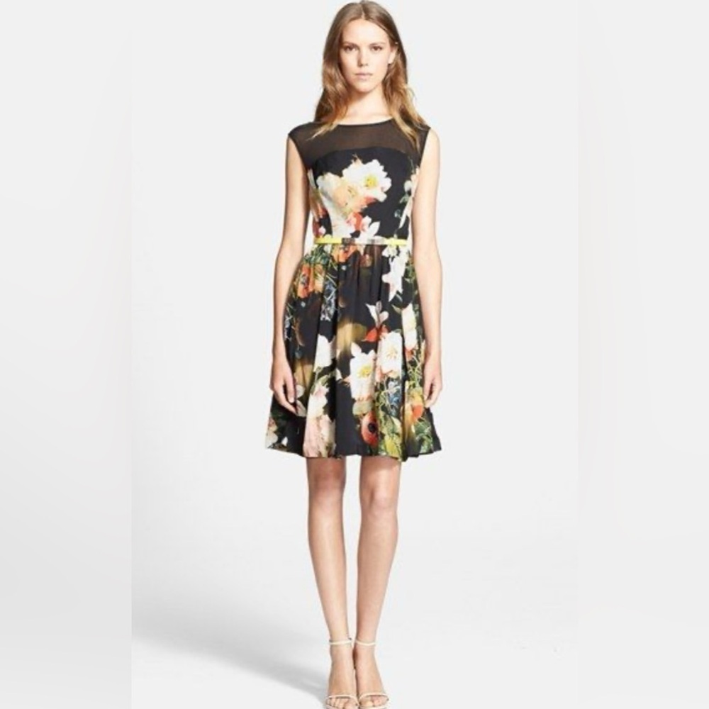 TED BAKER London Cameela Opulent Bloom Floral Midi Dress Mini Size 0 / US 2 - Picture 3 of 15